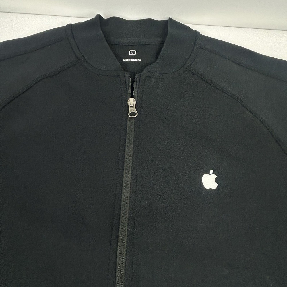 Apple Jacket Men's Large Black with White Embroidered Logo Full Zip 69% Cotton